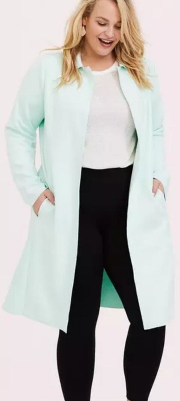 Torrid Mint Green Springtime Suede Trench Open Front Coat Plus Size 0
